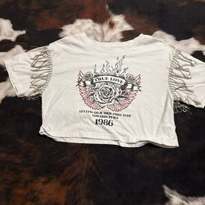 White Graphic Tee with Chain Details